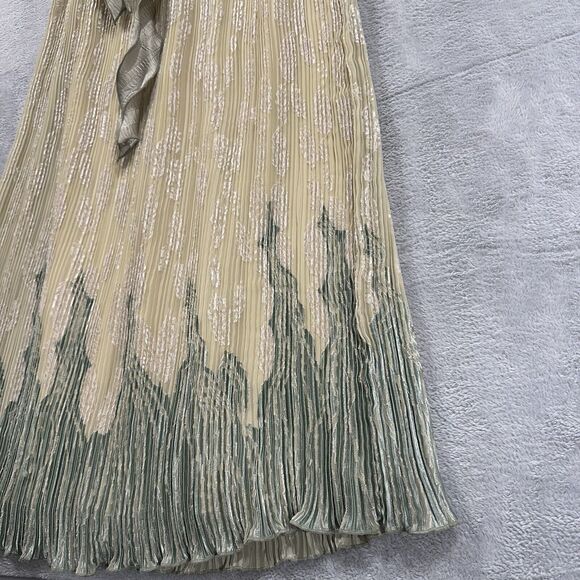 Jeanne Marc Dress Women's Small 8 10 Maxi Sleeveless Yoryu Belted Cream Green - Picture 6 of 9